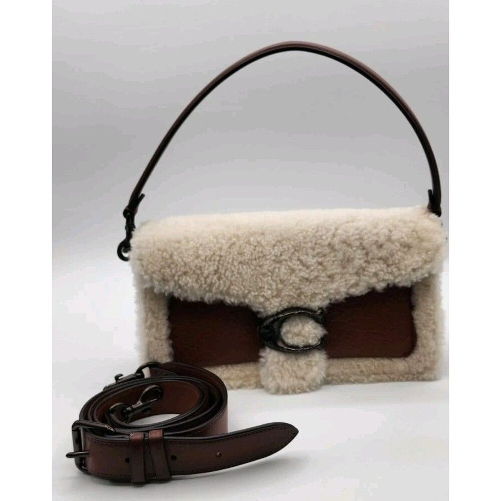 COACH Tabby Brown Shearling Trimmed Shoulder Bag